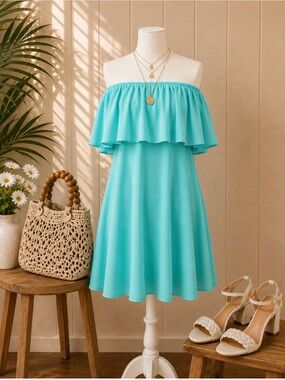 NWT Lulus Mint Green Off-The-Shoulder Ruffle Mini Dress S